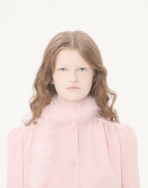 Valentino - Crepe De Chine Shirt With Feathers - Pink - Woman - Shirts And Tops