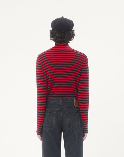 Valentino - Maglione Collo Alto Valentino In Lana Con Patch Vlogo - Rosso/nero - Uomo - Maglieria