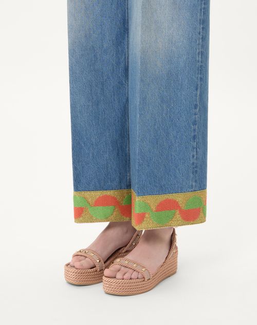 Valentino Garavani - Rockstud Flatform Sandal In Calfskin 45mm - Poudre - Woman - Espadrilles And Wedges