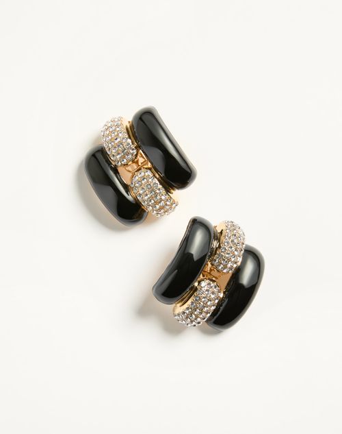 Valentino Garavani - Pas Plus Metal, Enamel And Swarovski® Crystal Earrings - Black/gold - Woman - Fashion Jewelry