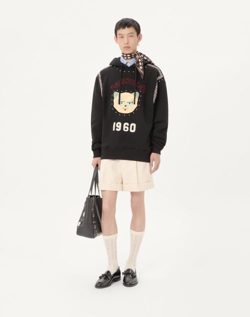 Valentino - Cotton Hooded Sweatshirt With Le Chat De La Maison Patch - Black - Man - T-shirts And Sweatshirts