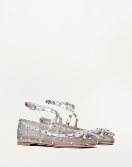 Valentino Garavani - Rockstud Mesh Ballerina With Crystals - Pastel Grey/silver - Woman - Ballerinas