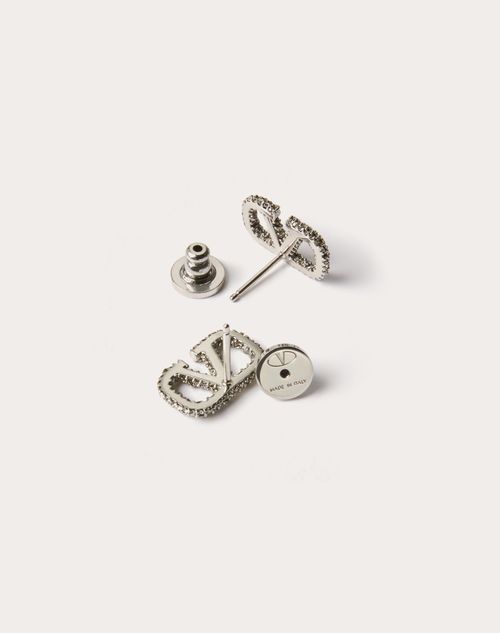 Valentino Garavani - Vlogo Signature Earrings In Metal And Swarovski® Crystals - Palladium/crystal - Woman - Accessories