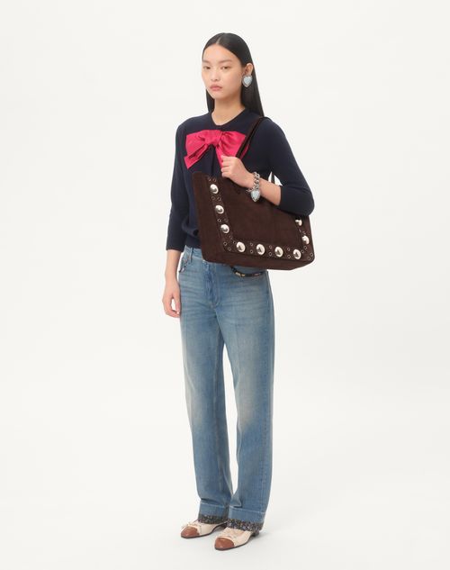 Valentino Garavani - Valentino Garavani Nellcôte Suede Shopping Bag - Testa Di Moro - Woman - Bags
