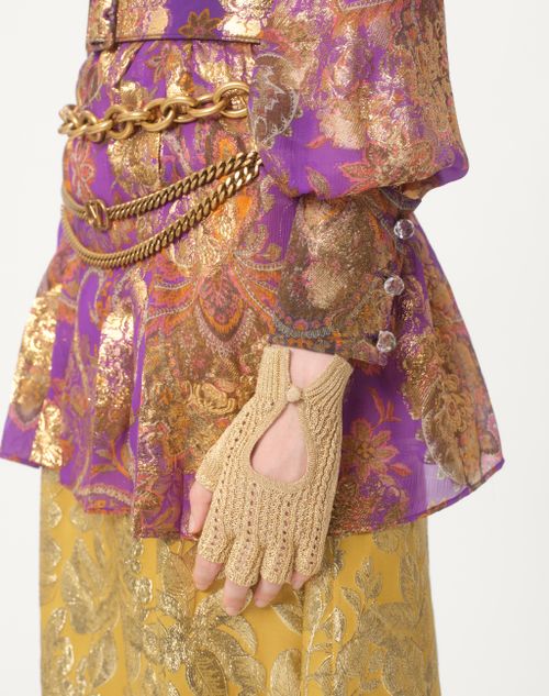Valentino Garavani - Fingerless Knitted Gloves In Lurex - Gold - Woman - Hats And Gloves