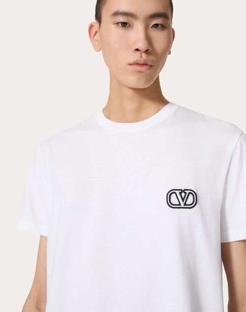 Cotton T-shirt With Vlogo Signature Patch for Man in Black 