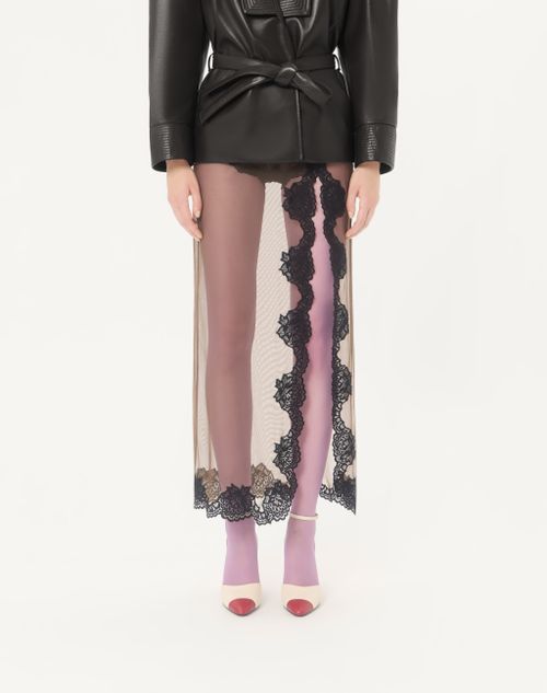 Valentino - Long Skirt In Sheer Tulle - Olive Green/black - Woman - Lingerie