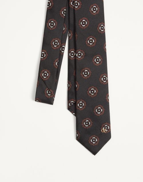 Valentino Garavani - Valentie Silk Jacquard Tie With Geometric Pattern - Black/multicolor - Man - Ties