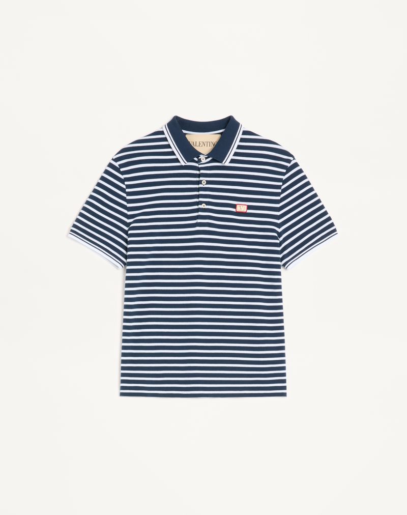 Polo Piqué Coton Écusson VLogo Blanc/Bleu — Valentino