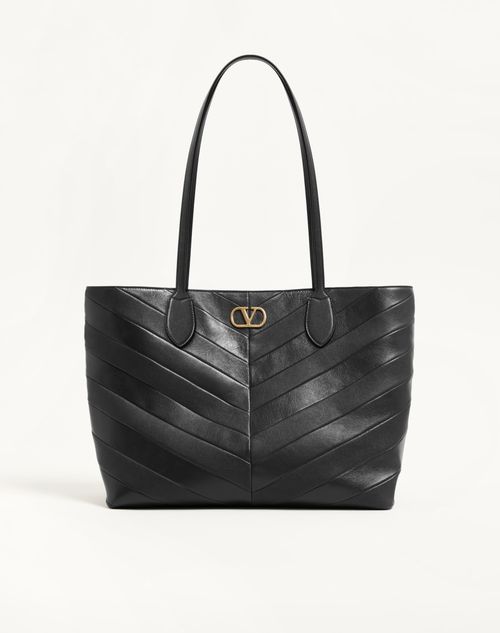 Valentino Garavani - Valentino Garavani Jean Medium Shopping Bag In Nappa With Chevron Motif - Black - Woman - Totes