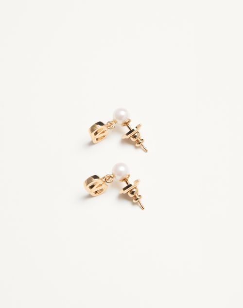 Valentino Garavani - Vlogo Signature Metal And Pearl Earrings - Gold/cream - Woman - Jewelry