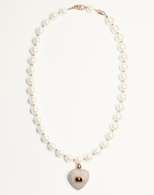 Valentino Garavani - Coeur Royal Necklace In Metal, Enamel, Pearls And Swarovski® Crystals - Gold/black/crystal/cream - Woman - Jewellery