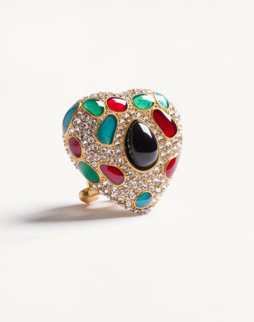 Valentino Garavani - Coeur Royal Metal, Enamel And Swarovski® Crystal Earrings - Antique Brass/multicolour - Woman - Jewellery