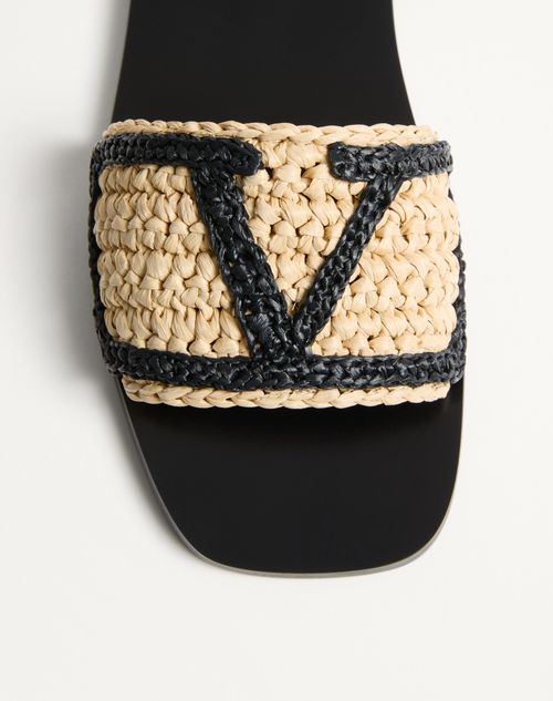 Valentino Garavani - VIVA SUPERSTAR SLIDE SANDAL IN RAFFIA WITH CROCHET EMBROIDERY  - Natural - Woman - Slides And Thongs