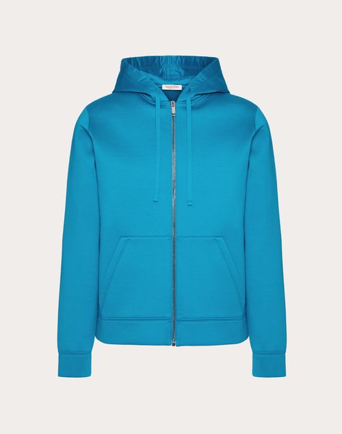 Valentino - Neoprene Sweatshirt With Hood And Zipper - Sky Blue - Man - T-shirts And Sweatshirts