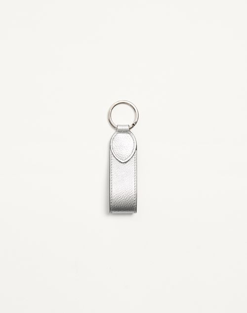 Valentino Garavani - Vlogo Signature Keyring In Grainy Calfskin - Silver - Woman - Bag Charms And Keyrings