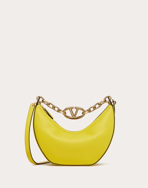 Valentino Garavani - Small Vlogo Moon Hobo Bag In Grainy Calfskin With Chain
 - Cedar Yellow - Woman - Valentino Garavani Vlogo Moon