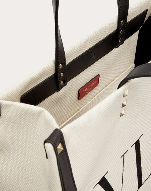 Valentino Vltn Grande Plage Medium Canvas & Leather Tote