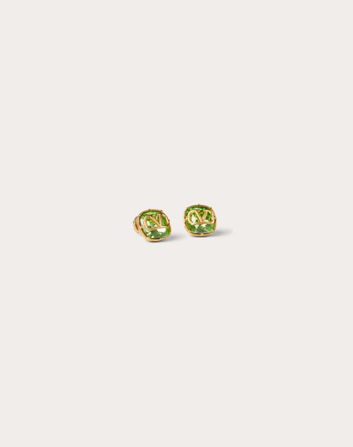 Valentino Garavani - Vlogo Signature Metal And Crystal Earrings E-commerce Exclusive - Gold/green - Woman - Woman Bags & Accessories Sale
