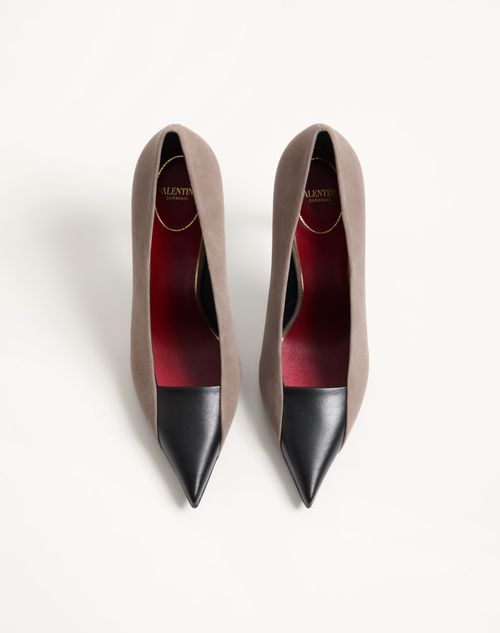 Valentino Garavani - Décolleté Révélé In Camoscio 105mm - Grigio/nero - Donna - Décolleté E Slingbacks