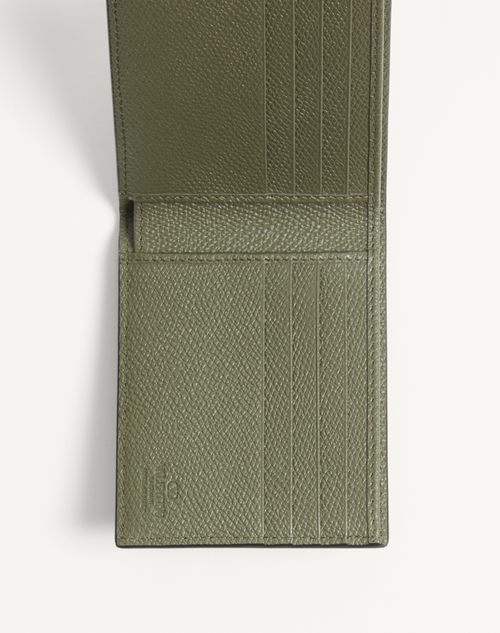 Valentino Garavani - Valentino Garavani Vlogo Signature Grainy Calfskin Wallet - Military Green - Man - Wallets And Small Leather Goods