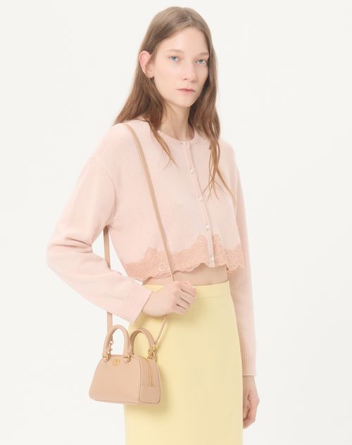 Valentino Garavani - Mini Bauletto Vlogo Signature In Vitello Granato - Rose Sand - Donna - Borse A Mano
