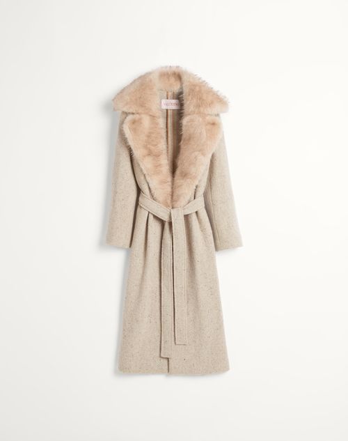 Valentino - Coat In Textured Coat - Camel/ivory - Woman - Coats And Outerwear