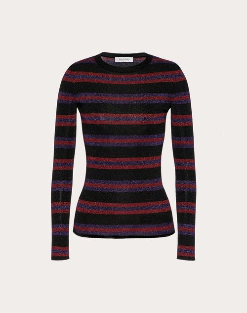 Valentino - Lurex Jacquard Sweater - Black/violet - Woman - Knitwear