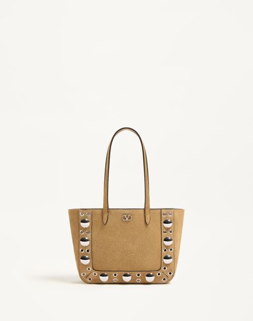 Valentino Garavani - Valentino Garavani Nellcôte Mini Suede Shopping Bag - Havana Beige - Woman - Bags