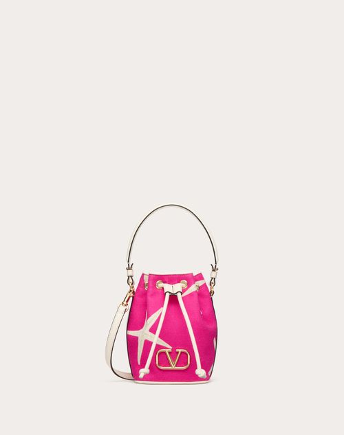 Valentino Garavani - Valentino Garavani Escape Mini Bucket Bag In Canvas With Starfish Print - Ivory/pink Pp - Woman - Shoulder Bags