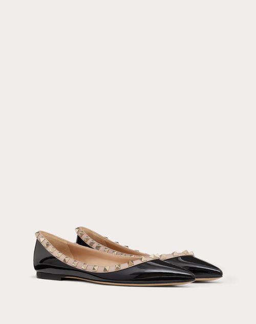 Valentino Garavani - Patent Rockstud Ballet Flat - Black/poudre - Woman - Rockstud Pumps - Shoes