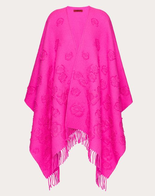 Valentino Garavani - 3d Flowers Wool Blend Poncho - Pink Pp - Woman - Soft Accessories