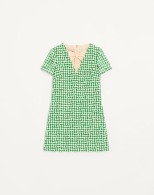 Valentino - Short Houndstooth Tweed Dress - Green/birch - Woman - Woman Sale
