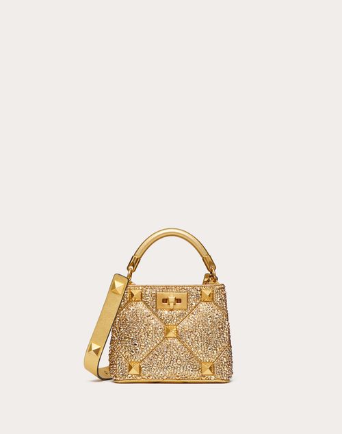 Valentino Garavani - Roman Stud Rhinestone Handbag - Antique Brass - Woman - Top Handle Bags