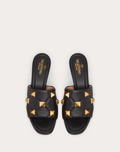Valentino Garavani - Roman Stud Slide Sandal In Quilted Nappa 65 Mm - Black - Woman - Woman View All