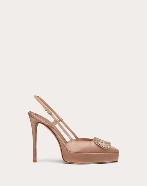 Valentino Garavani - Zapatos De Satén Con Plataforma, Tacón De 120 mm, Correa Trasera Y El Vlogo Signature - Rose Cannelle - Mujer - Salones