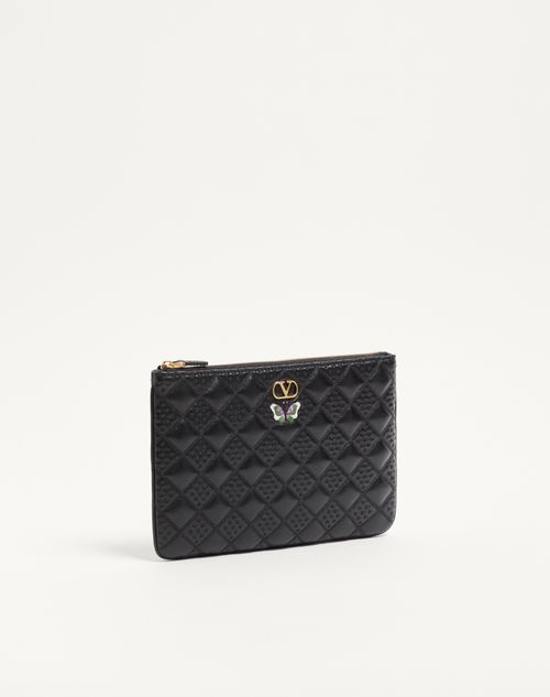 Valentino Garavani - Valentino Garavani Flutterby Clutch In Shiny Nappa Leather With Butterfly Embroidery - Black - Woman - Clutches