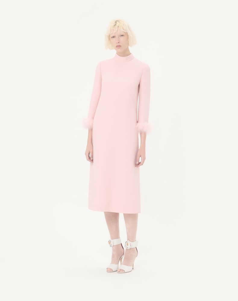 Valentino Crepe Couture Dress With Feathers Woman Rose 44
