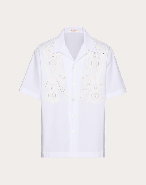 Valentino - Bowling Shirt In Cotton Poplin With Pomegranate Embroidery - White - Man - New Arrivals