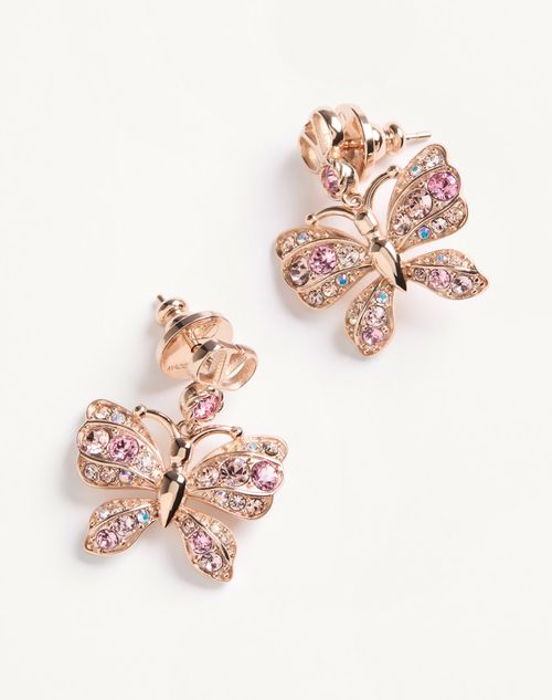 Valentino Garavani - Flutterby Earrings In Metal And Swarovski® Crystals - Rose Gold/crystal - Woman - Accessories