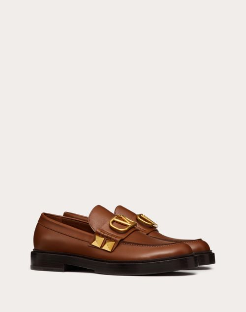 Valentino Garavani - Calfskin Stud Sign Loafer - Tan Brown - Man - Lace-ups And Loafers
