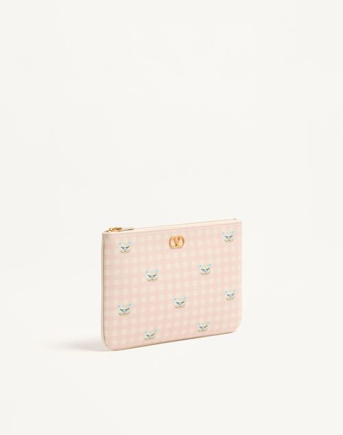 Valentino Garavani - Vlogo Signature Clutch Bag In Le Chat De La Maison Grainy Calfskin - Pink/ivory - Woman - Clutches