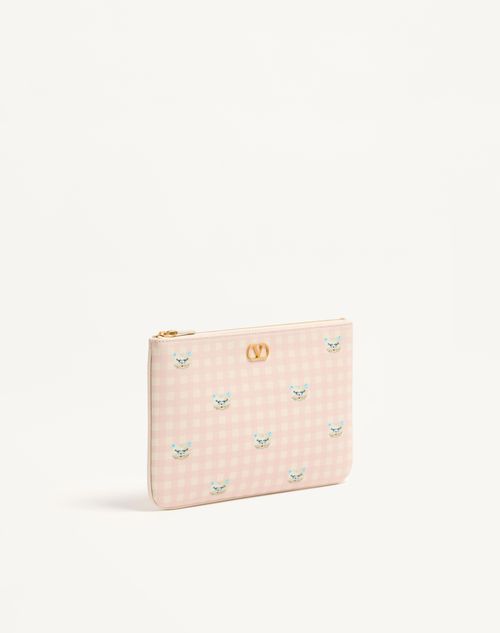 Valentino Garavani - Pochette Vlogo Signature En Cuir De Veau Grainé Le Chat De La Maison - Rose/ivoire - Femme - Pochettes