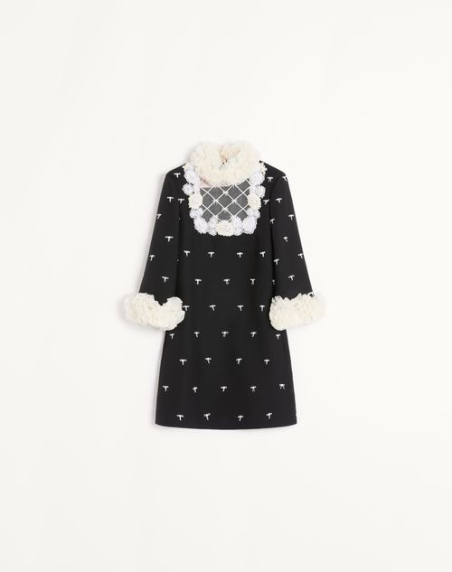 Valentino - Embroidered Crepe Couture Short Dress - Black/ivory - Woman - Woman Ready To Wear Sale