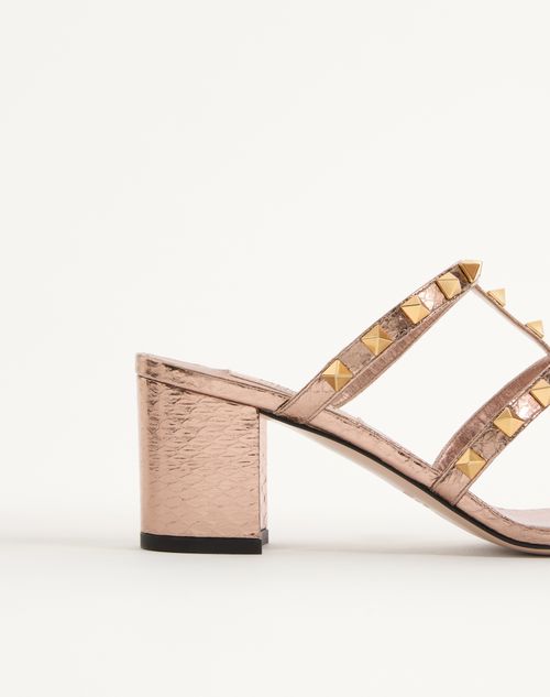 Valentino Garavani - Rockstud Slide Sandal In Laminated Ayers 60 Mm - Gold/pink - Woman - Sandals