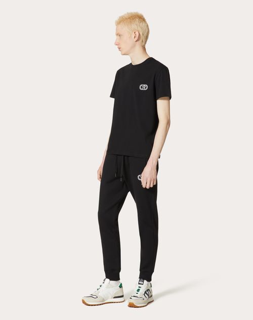 Valentino - Technical Cotton Joggers With Vlogo Signature Patch - Black - Man - Trousers And Shorts