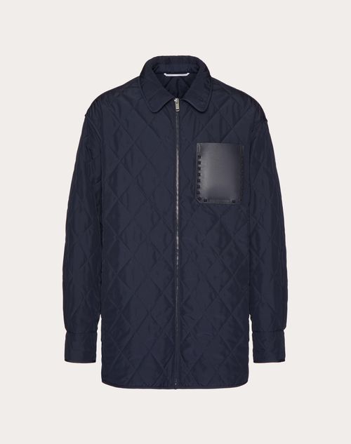 Valentino - Surchemise Matelassée En Nylon Avec Poche En Cuir Clouté Rockstud Untitled - Bleu Marine - Homme - Blousons Et Doudounes