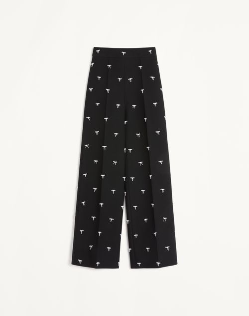 Valentino - Pantalón De Crepe Couture Bordado - Negro/marfil - Mujer - Pantalones Largos Y Cortos