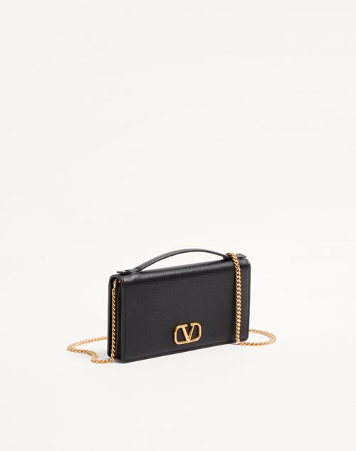 Valentino Garavani - Vlogo Signature Grainy Calfskin Wallet With Chain - Black - Woman - Clutches