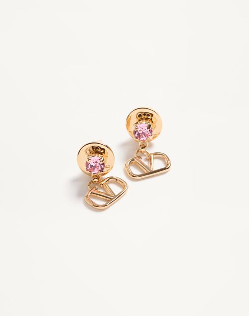 Valentino Garavani - Vlogo Signature Earrings In Metal And Swarovski® Crystals - Gold/pink - Woman - Accessories